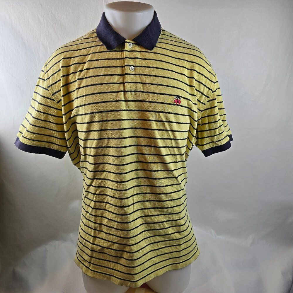 Brooks Brothers Shirt Mens XL Yellow Polo Striped Cotton Casual Golf Classic